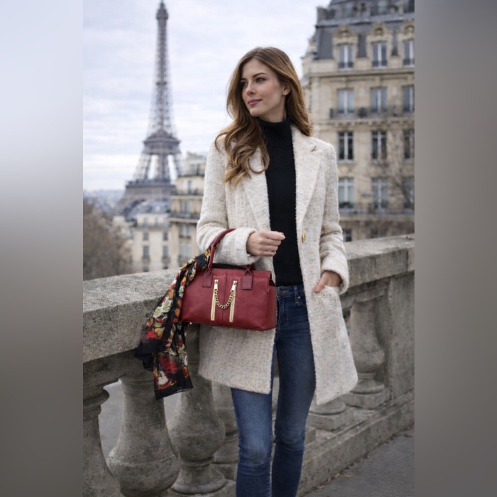 Chloé Cate Red Pebbled Leather Crossbody Shoulder Bag Gold Chain
